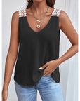 Waffle V-Neck Vest Sleeveless Lace Tank Shirt Tops Summer 