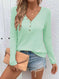 Waffle V-neck Buttons Long Sleeve T-shirt Meifu Market