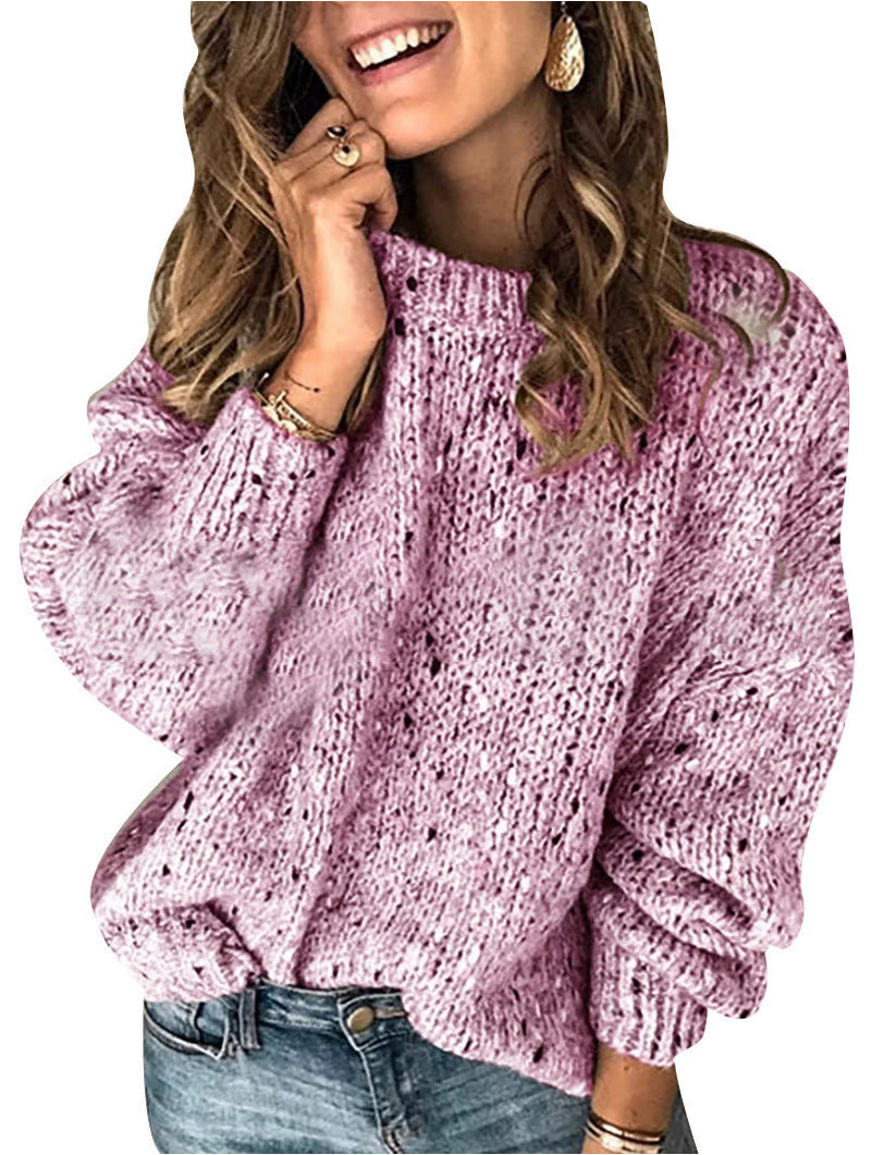 Winter Polka Dot Pullover Knitted Sweater Fashion Solid Color Loose Long Sleeve Top Women's Clothing Meifu Market