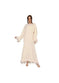feather detail maxi dress | long sleeve round neck dress | lace-up back dress | ultrasonic cleaning