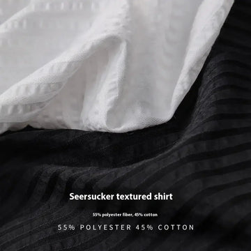 wrinkle-resistant fabric | seersucker texture shirt | long sleeve casual shirt | ultrasonic cleaning