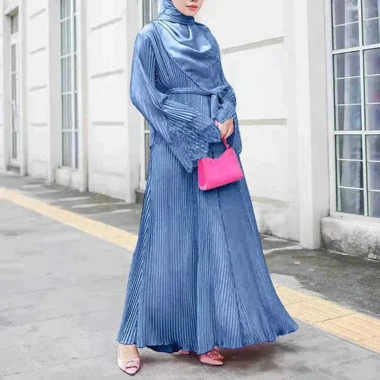 modest lace abaya | pleated kaftan dress | long sleeve prayer dress | energy saving