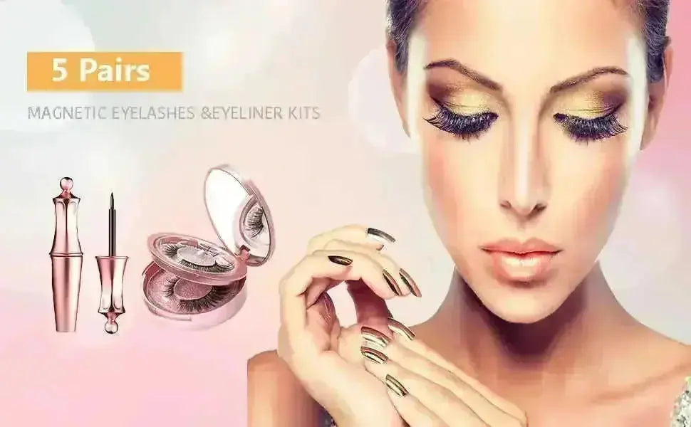 5 Pairs Luxurious Magnetic Eyelashes & Eyeliner Kit - Reusable 3D False Lashes with Hassle-Free, Glueless Application -...