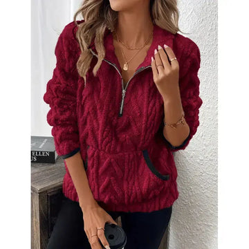 Contrast Color Half-open Collar Plush Women's Sweater