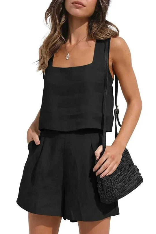 square neck top and shorts set | polyester spandex lounge set | summer casual two piece outfit | ultrasonic cleaning