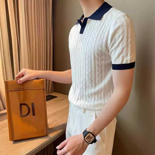 Jacquard Polo Slim-Fit — Men's Stretch Knit for Smart Casual