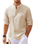 Men's Casual Shirt  Long Sleeve Stand Collar Solid Color Shirt Mens Clothing Meifu Market