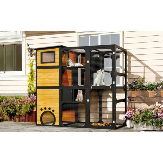 GO Large Cat Catio 4 Tiers Cat Enclosure For Outdoor, Cat House Weatherproof Attached To Window For Multiple Cats With Pla...