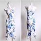 blue and white porcelain print | tube top sheath dress | elegant evening wear | energy saving