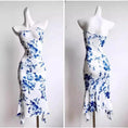 blue and white porcelain print | tube top sheath dress | elegant evening wear | energy saving