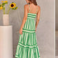 summer striped maxi dress | backless beach dress with pockets | square neck long dress | energy saving