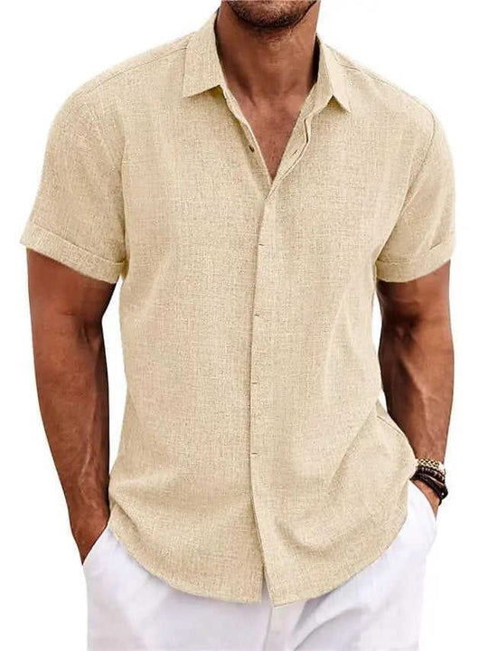 Men's Solid Color Loose Linen Short-sleeved T-shirt White - scale comparison view