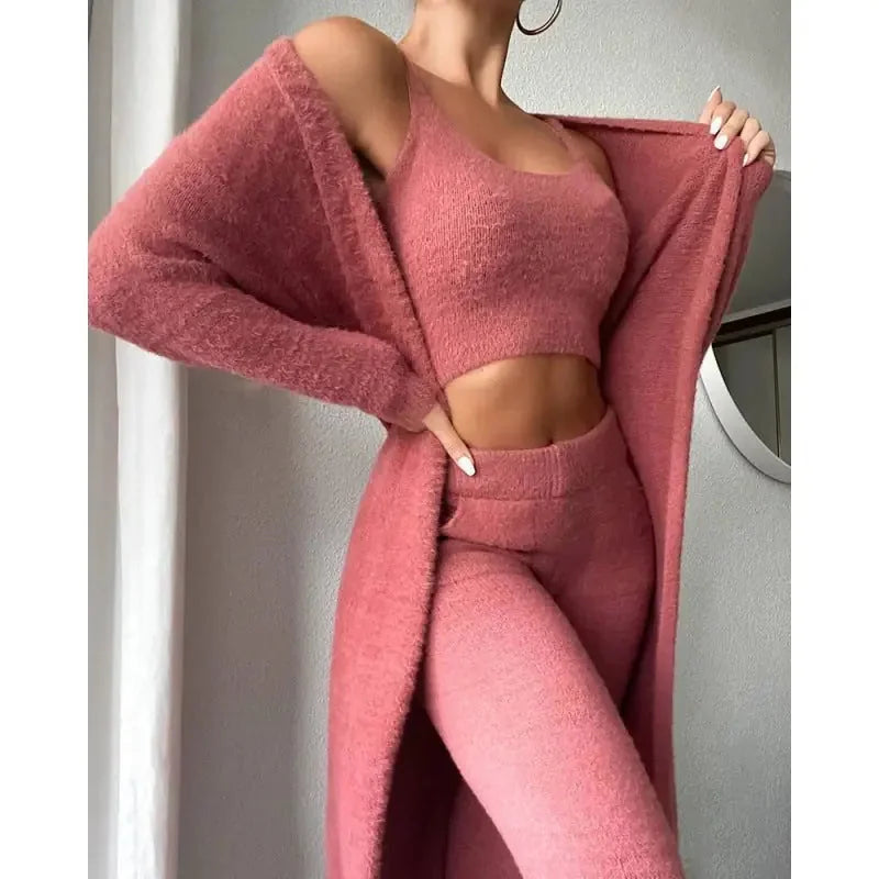 thermal fleece pajama set | 3 piece lounge set for women | cozy winter loungewear set | ultrasonic cleaning