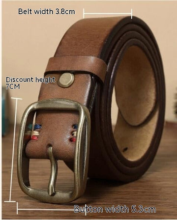Thick Pure Copper Pin Buckle Male Genuine Cattlehide Leather Surface Retro Belt meifu market