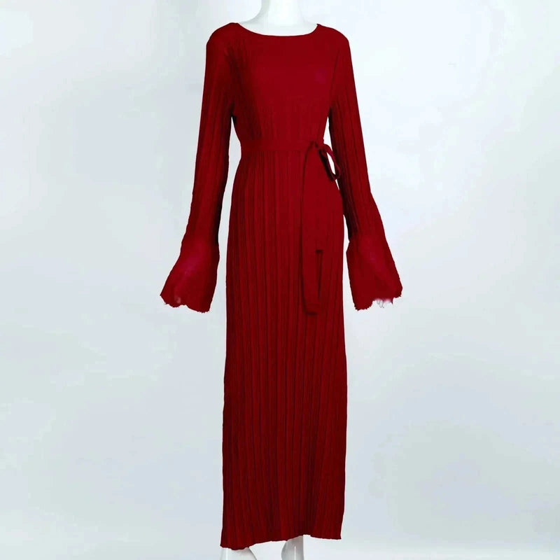 modest lace abaya | pleated kaftan dress | long sleeve prayer dress | ultrasonic cleaning