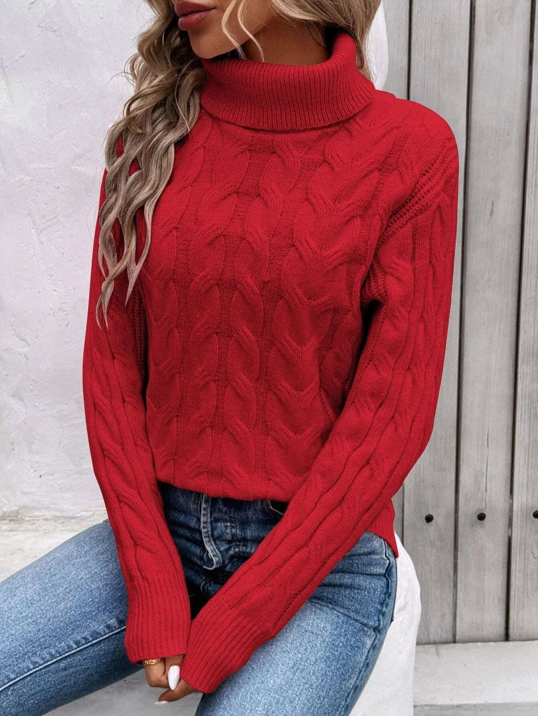 Women's Cable-knit Turtleneck Sweater Meifu Market