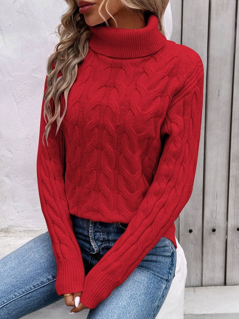 Women's Cable-knit Turtleneck Sweater Meifu Market