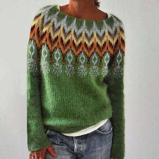 Women's Knitted Pullover Sweater - Round Neck Multicolor Loose Fit Top Meifu Market