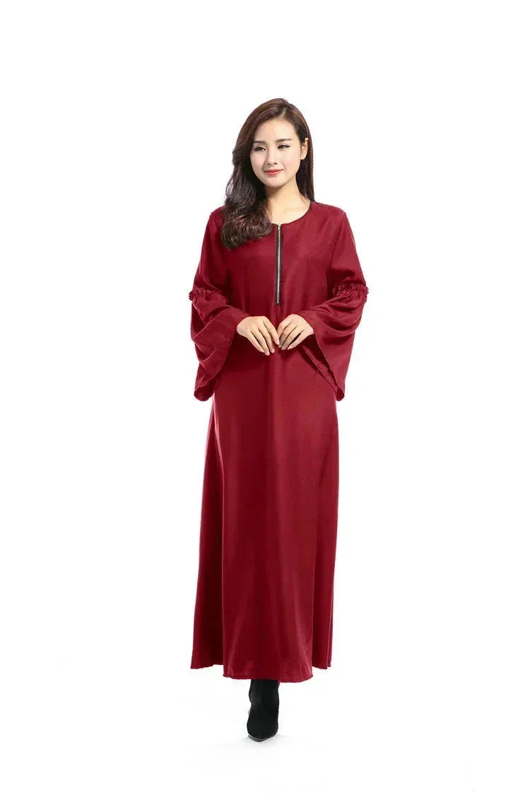 long-sleeve kaftan robe | breathable cotton fabric | plus size abaya dress | ultrasonic cleaning