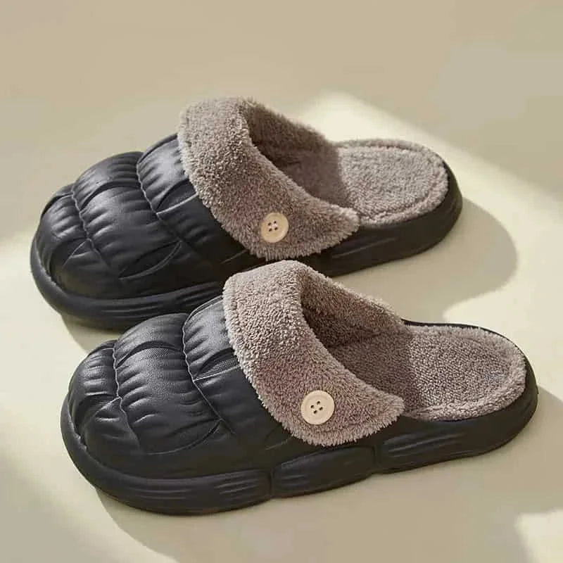 removable fuzzy slippers | waterproof house shoes | non-slip indoor footwear | ultrasonic cleaning
