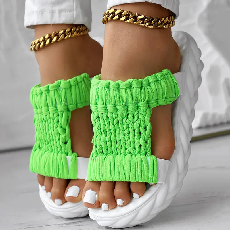 Platform Sandals Summer Braided Knit Hollow Open Toe Slipper Sandals - Anklet Not Included Meifu Market