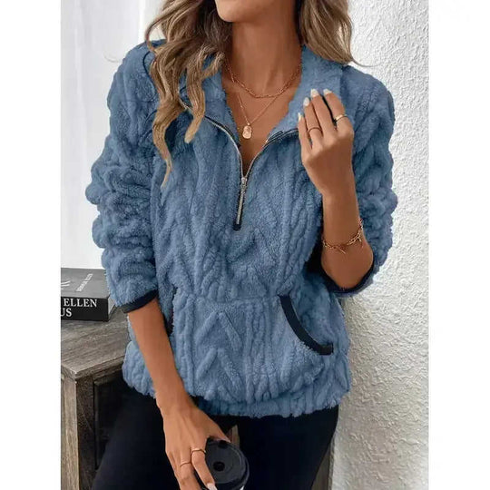 Contrast Color Half-open Collar Plush Women's Sweater Meifu Market