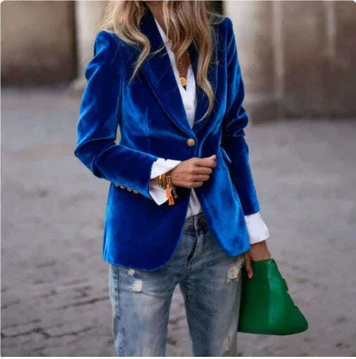 Women's Velvet Blazer Slim Fit Single Breasted Suit Jacket Meifu Market