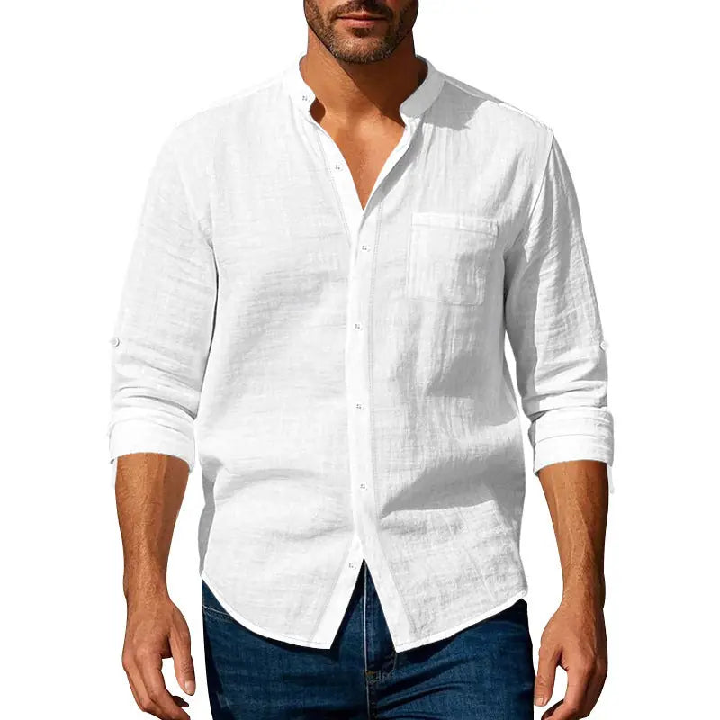 Long Sleeve Stand Collar Shirt With Pockets Casual Men's Clothing Meifu Market
