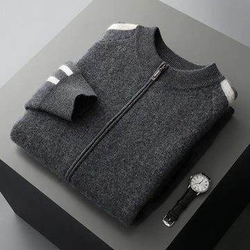 Fashionable All-match Casual Woolen Sweater Four Flat Air Layer Thickened Half Turtleneck Pure Wool Cardigan