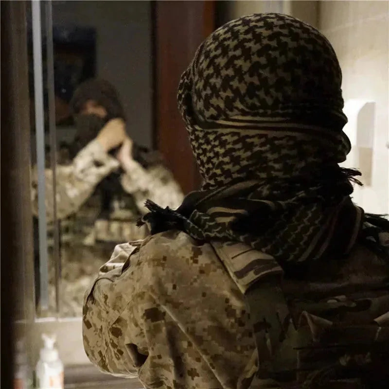 pure cotton tactical scarf | khaki arabic shemagh | lightweight cotton neck gaiter | energy saving