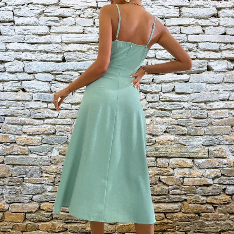 stretchable fabric sling dress | bodycon midi dress | adjustable strap sundress | ultrasonic cleaning