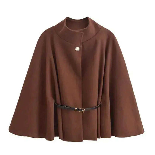 New Stand Collar Batwing Sleeves Cloak Top With Belt Ins Fashion Temperament Jacket Woolen Sweater Outwear For Women Cloth...