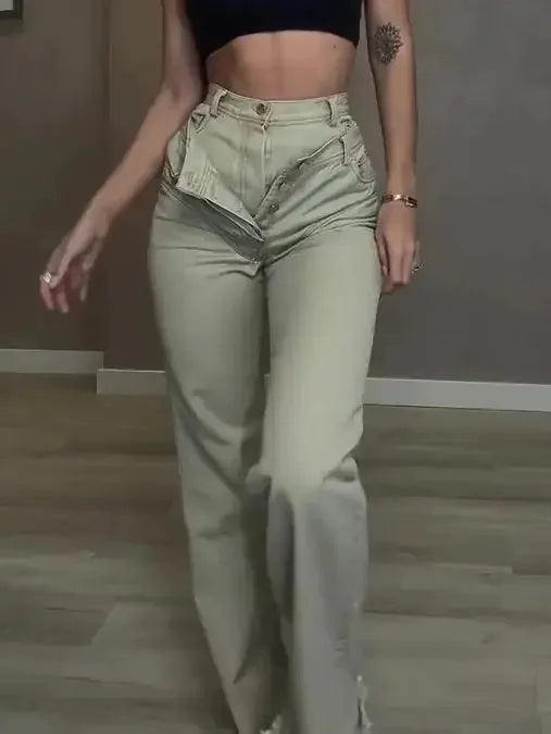 High Waist Double Jeans