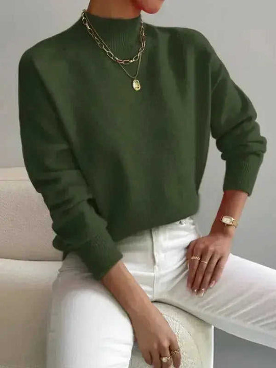 Autumn And Winter Half-high Collar Pullover Women's Fashion Solid Color Loose Knitted Top Meifu Market
