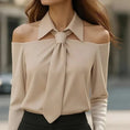 Women's Solid Color Long Sleeve Shirt With Tie And Lapel Collar, Casual & Elegant Blouse For Office And Formal Wear Meifu Market