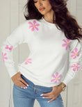 white flower pattern sweater | ribbed edge elegant sweater | womens floral knitwear | ultrasonic cleaning