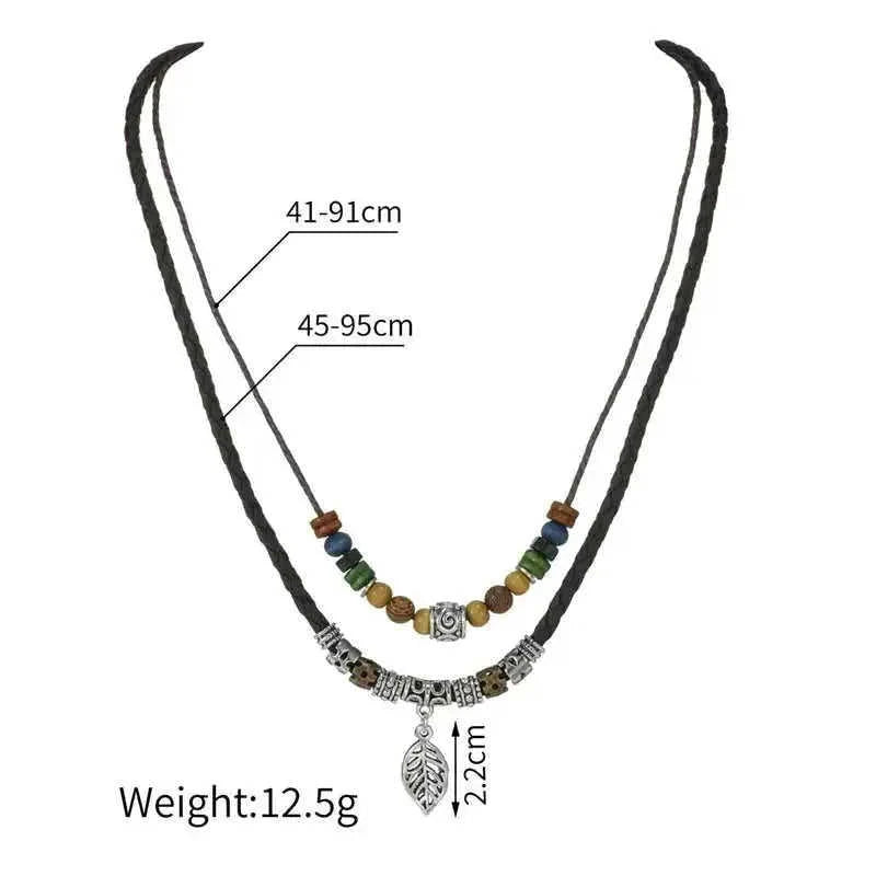 retro ceramic beaded necklace | hollow leaf pendant necklace | layered boho necklace for women | ultrasonic cleaning