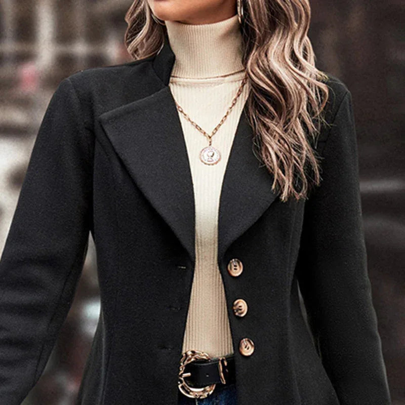 Women's Winter Overcoat Lapel Collar Single Breasted Outerwear Long Pea Coat Meifu Market