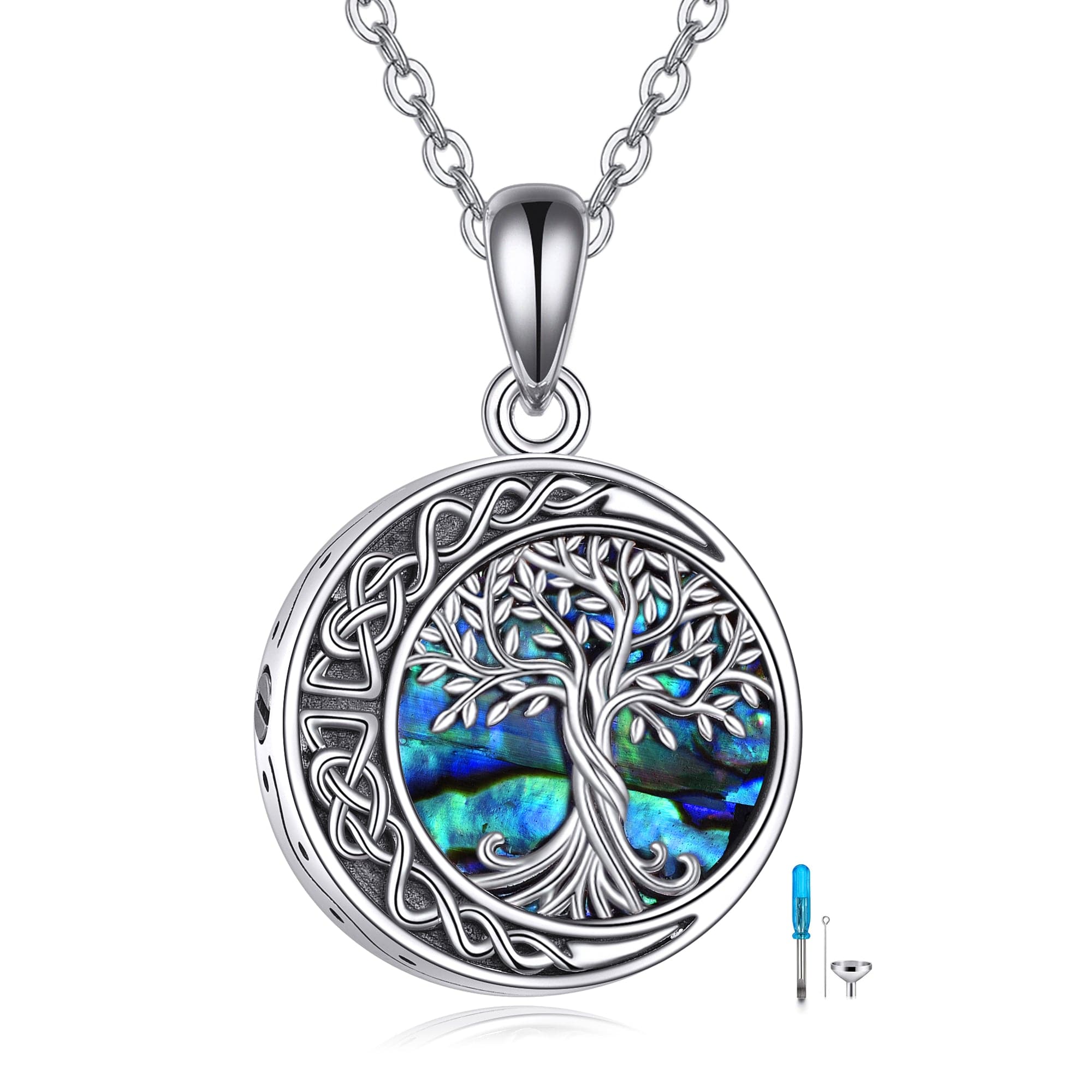 Tree of Life Urn Necklaces for Ashes Sterling Silver Celtic Knot Moon Tree of Life Cremation Jewelry for Ashes Memory Jewelry 