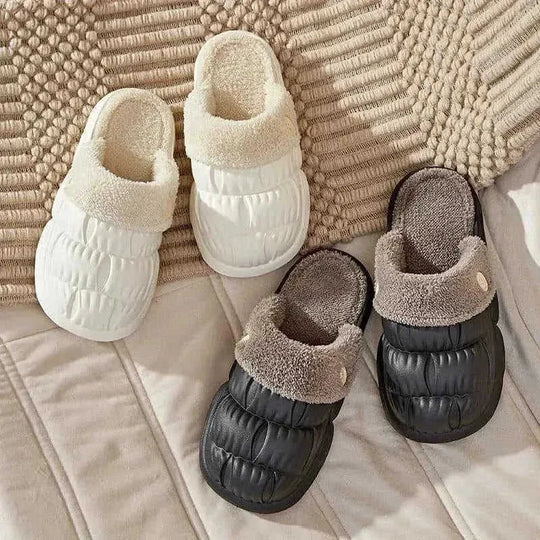 removable fuzzy slippers | waterproof house shoes | non-slip indoor footwear | ultrasonic cleaning