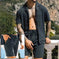 quick-dry fabric shorts set | linen blend summer suit | mens matching shirt shorts set | energy saving