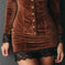Women's Sexy V-Neck Bodycon Short Dress With Lace Trim And Button Details Long Sleeve Spring Summer Mini Dress Meifu Market