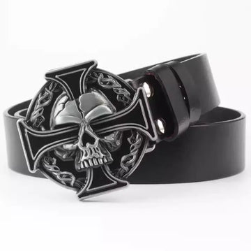 Casual Skull Decorative Two-layer Cowhide Belt Meifu Market