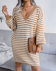 Ins Striped Sweater Dress V-neck Long Sleeve Dresses For Women Meifu Market