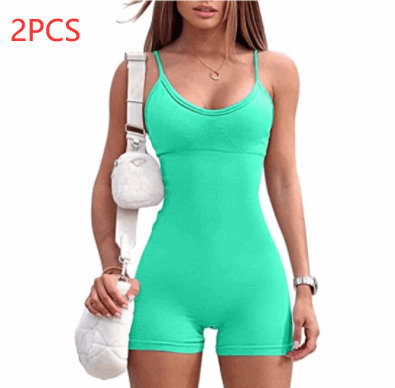 Spaghetti Strap Shorts Jumpsuit Sports Yoga Workout Tight Romper Women Fashion Fitness Sportwear Meifu Market