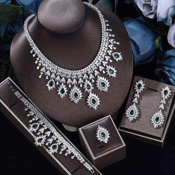 Women's Fashion Vintage Wedding Necklace Earrings Jewelry Set 