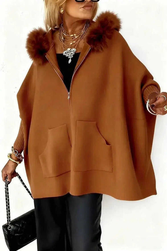 Ins Plush Hooded Cardigan Fashion Warm Pockets Zip-up Knitted Jacket Casual Outerwear Batwing Sleeve Sweater Women's Cloth...
