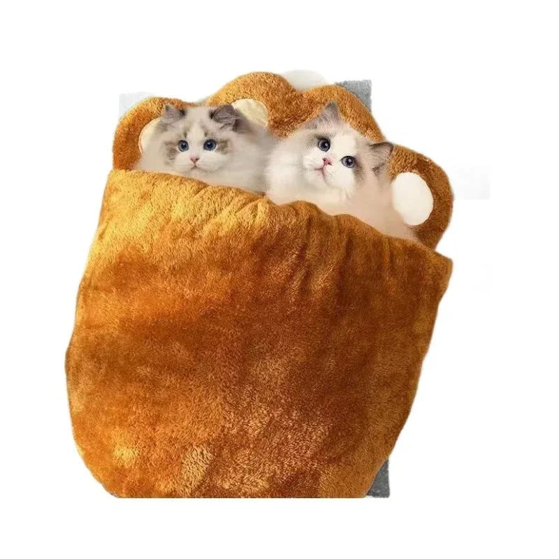 thickened plush cat bed | large space pet sleeping bag | semi-enclosed cat house | ultrasonic cleaning
