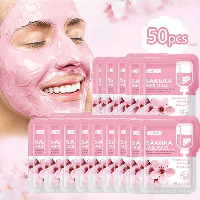 50pcs Japan Sakura Clay Mask for Face Deeply Cleansing Moisturizing Oil - Control Anti - Aging Wrinkle Pink Mud Mask Facial Skincare - Meifu Market