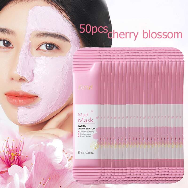 50pcs Japan Sakura Clay Mask for Face Deeply Cleansing Moisturizing Oil - Control Anti - Aging Wrinkle Pink Mud Mask Facial Skincare - Meifu Market